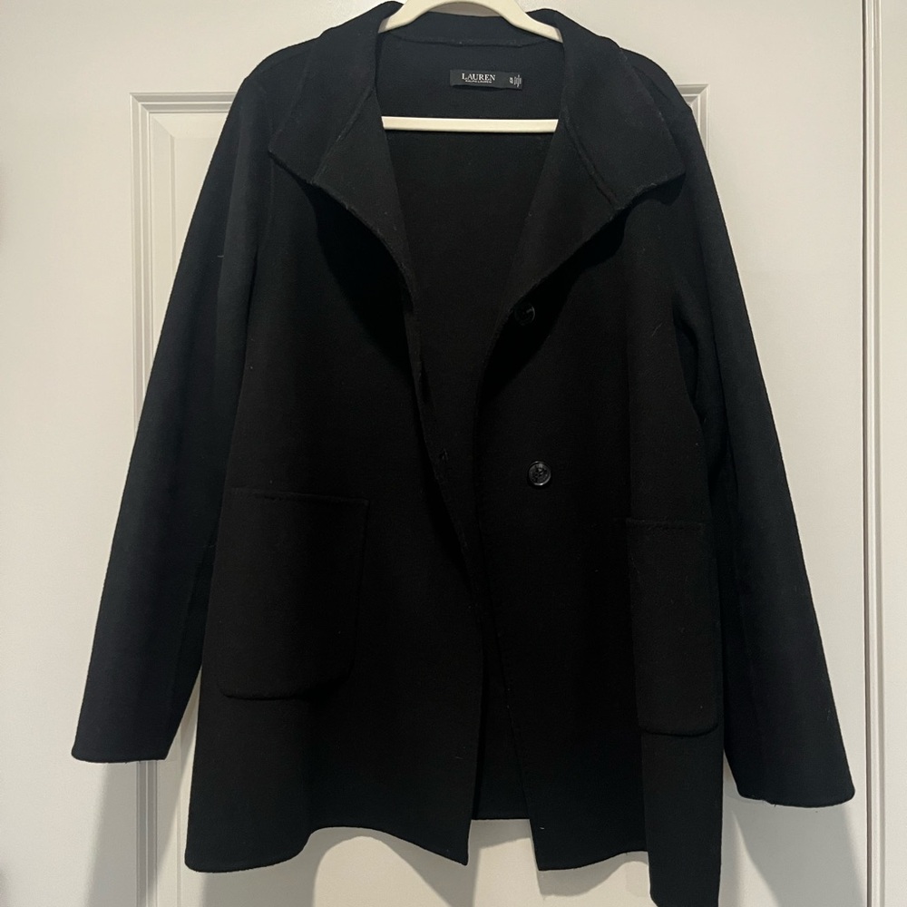 Ralph Lauren Women's Black Cozy Wool Blend Coat - Size XL